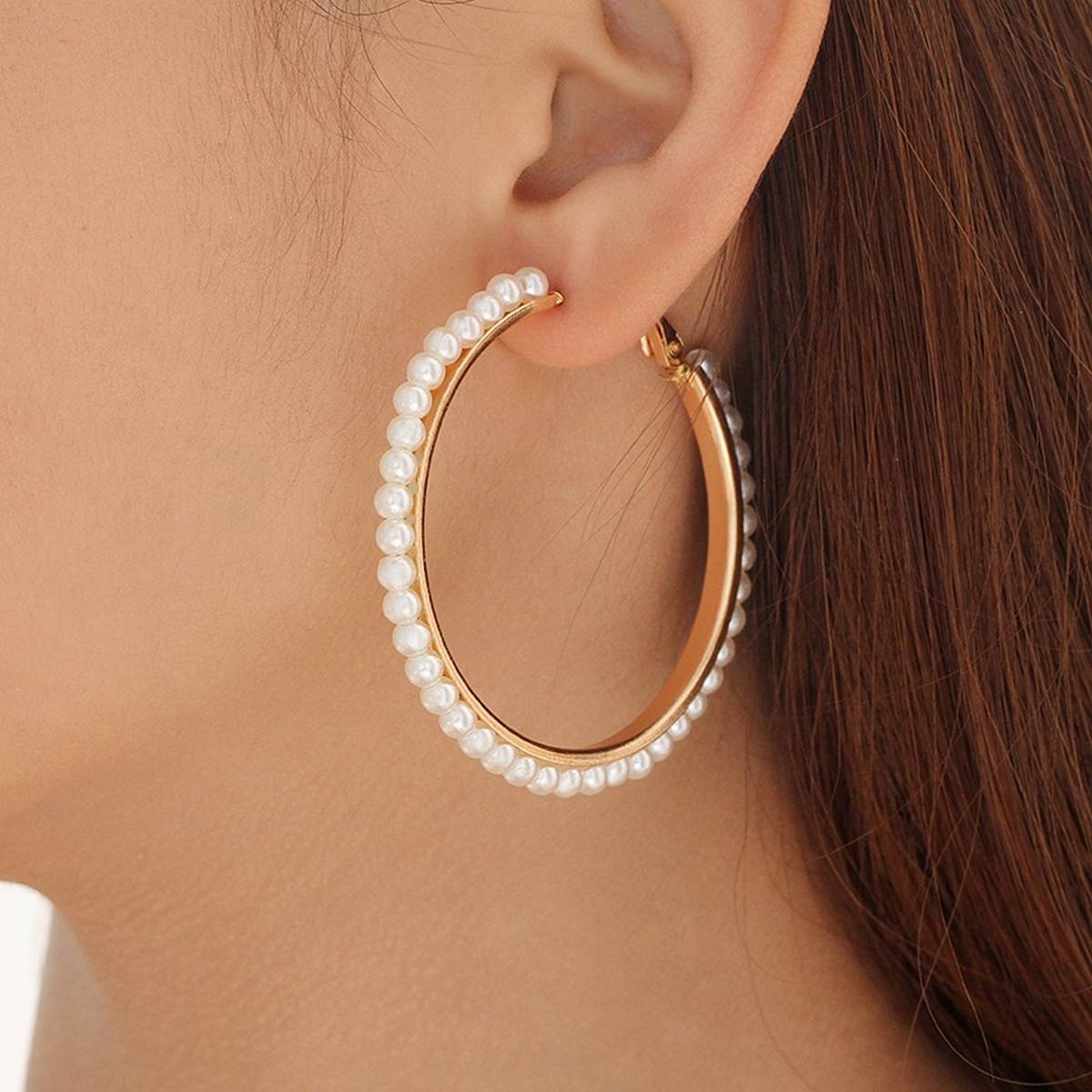 High Quality Exquisite Pearl Elegant Stylish Hoop Earring – Earrings Online in Pakistan | Hanaya