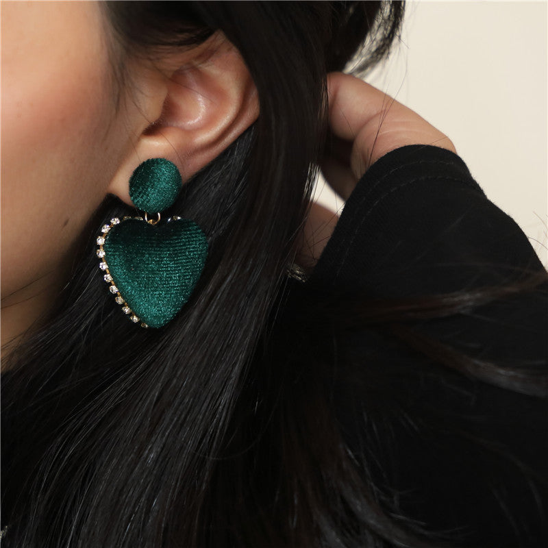 Heart Velvet Crystal Classy Trendy Earrings – Earrings Online in Pakistan | Hanaya