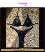 Faux Leather Style Premium Quality One Size (Fits:30-70 KGS) Bra set Lingerie Set Women Trendy Underwear Bikini Three-poin...