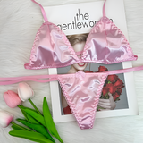 One Size (Fits:40-70 KGS) Sleepwear Silk Type Bra Set Lingerie Set Women Underwear Bikini Three-point Set (weight:40-70 KGS) – Image 2 of 2