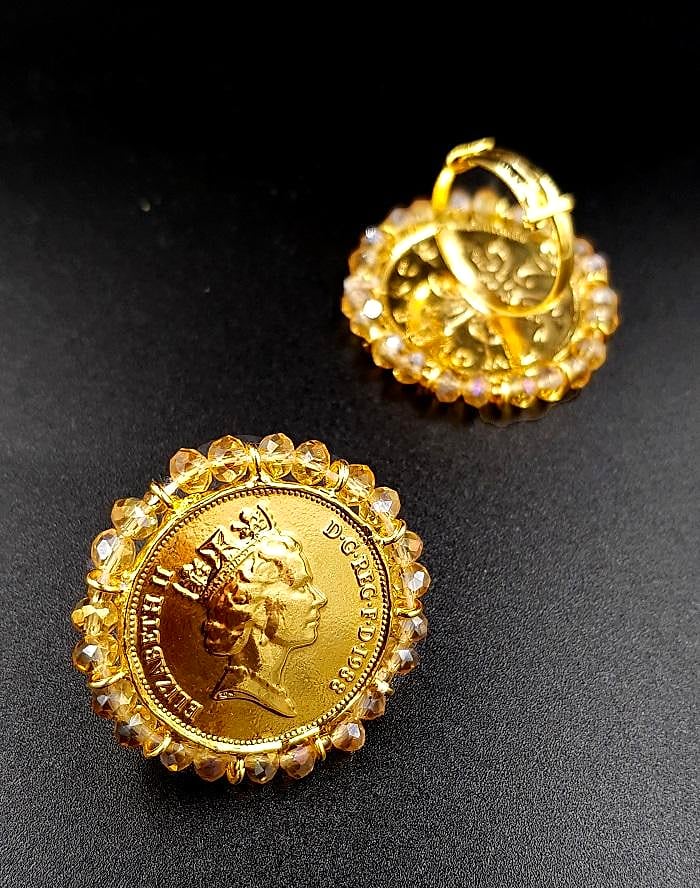 Royal High Class Wedding Golden Stones Fashion Jewelry Adjustable Coin Ring – Close Up – Accessories | Hanaya Pakistan