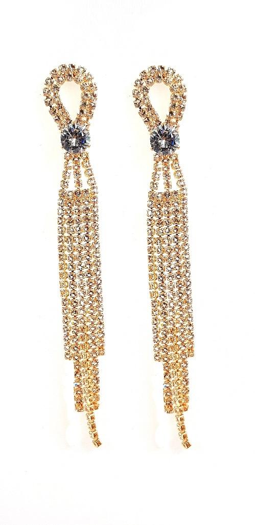 Crystal Shinny Golden Sparkling Rhinestone Waterfall Dangle Earring – Earrings Online in Pakistan | Hanaya
