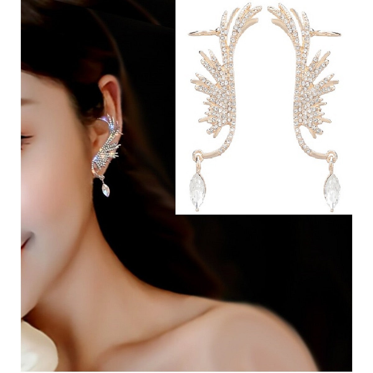 Korean Trendy Pair High Class Crystals CZ Elegant Ear Cuff Earring Fashion Jewelry – Earrings Online in Pakistan | Hanaya