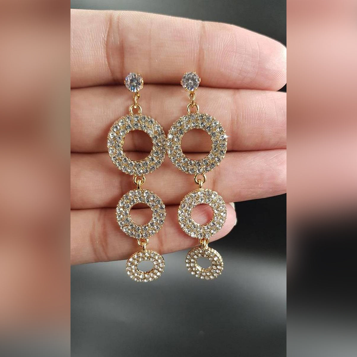 Shining Crystal Rhinestone 3 Round Hoops Pendant Dangle Earrings Geometric Round Circle Drop Earrings – Earrings Online in...