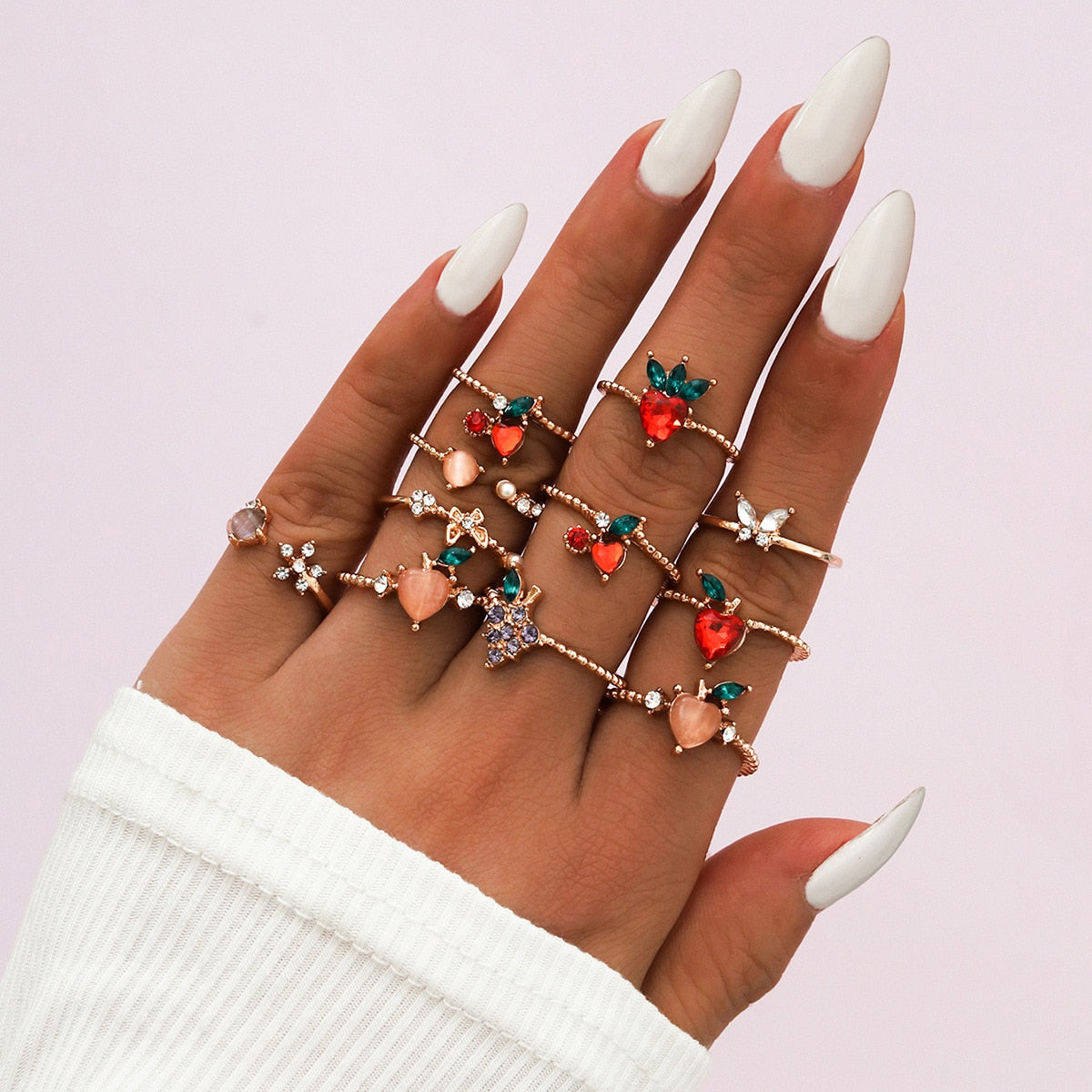 Trendy High Class 11 Pieces Ring Set For Girls – Accessories Online in Pakistan | Hanaya