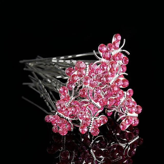 HS Crystal Rhinestone PINK Butterfly 4 HAIR PIN Clips – Accessories Online in Pakistan | Hanaya