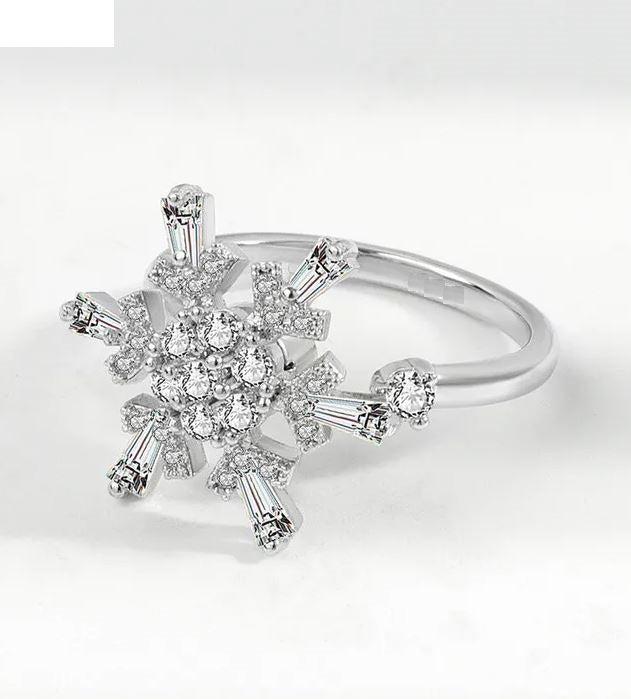 ROTATABLE Adjustable Silver Zircon Flower Ring for Women Anti Anxiety Rings– One Size Fashion Jewelry for Party, Wedding, Gift & Daily Wear – Anguthi Challa Adjustable Ring for Girls Pakistan | Hanaya Store