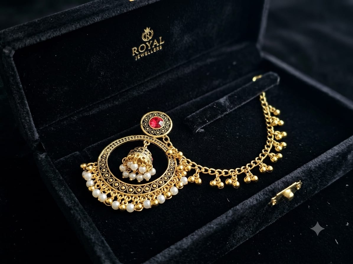 Sahara Jhumka Earrings for Women Bridal Wedding Jhumki Crystal Earring Party Wear Traditional Danglers with Chain