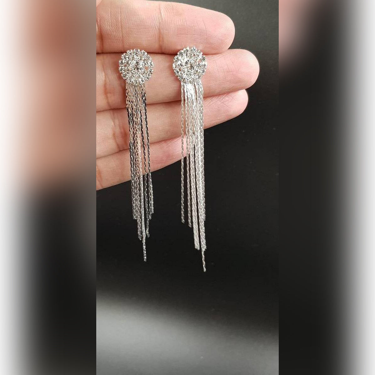 Trendy Asymmetric Royal Cz Crystal Tassel Style Elegant Drop Earring – Earrings Online in Pakistan | Hanaya