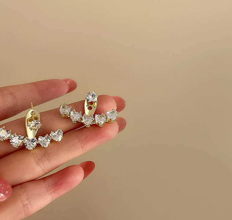 Front Back Earrings Stylish Hanging Drop & Huggie Designs Crystal Earring – Image 2 of 3