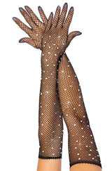 Fishnet Lace Hollow Elasticity Crystals Long Hand Lolita Gloves Sleeves Sleeve Fashionable Women Gloves Arm Cuff Party Wear – Image 2 of 2