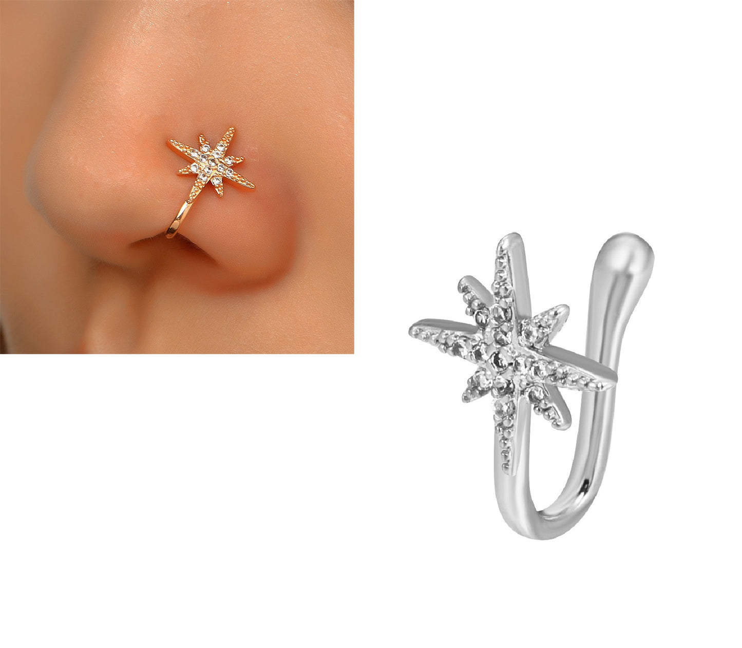 Non Piercing Fake Nose Stud Adjustable Clip On Nostril Jewelry for Everyday Wear – Close Up – Nose Jewelry | Hanaya Pakistan