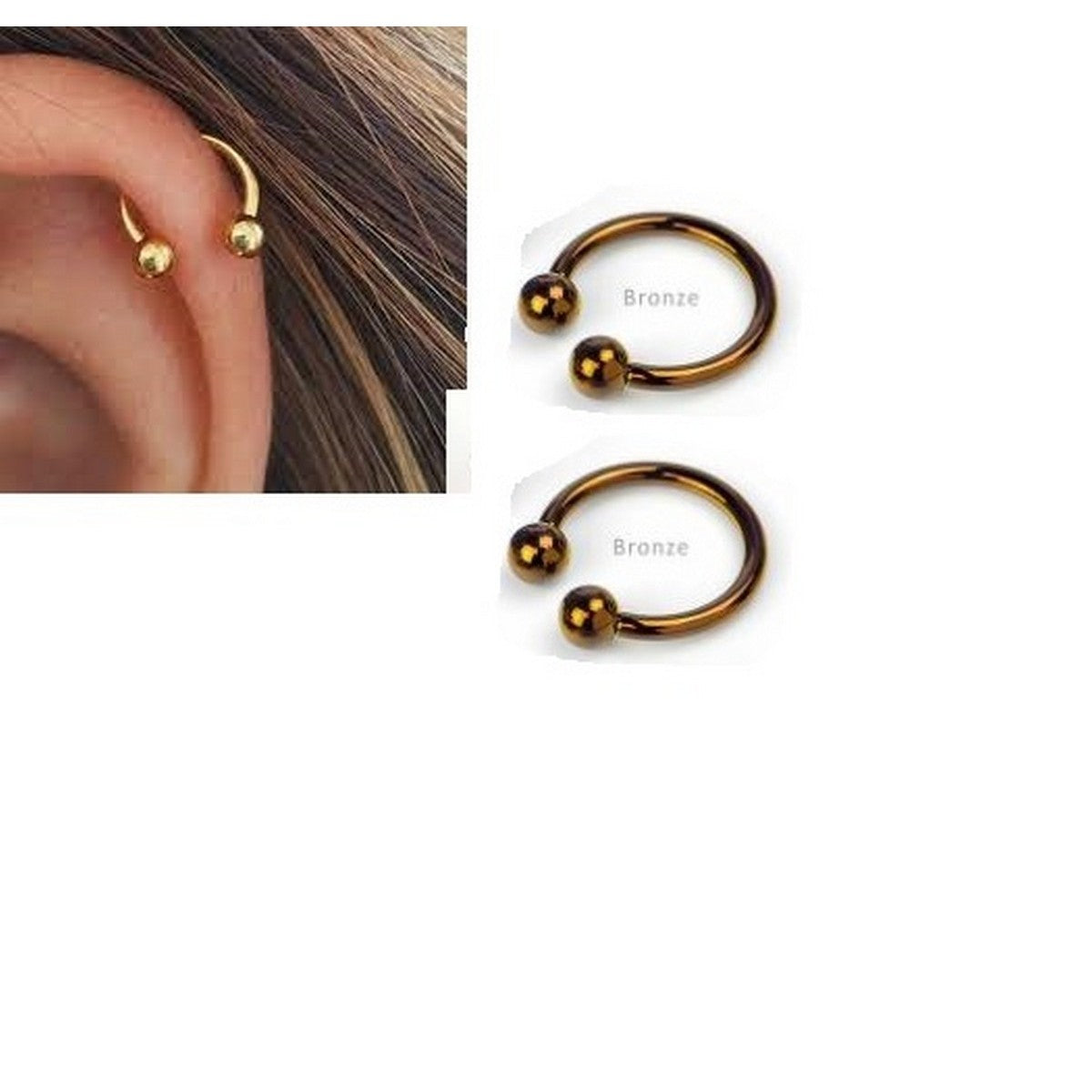 2 Pieces 12MM Cartilage Helix Stud Tragus Ear Piercing Plug HorseShoe Earring – Image 8 of 9