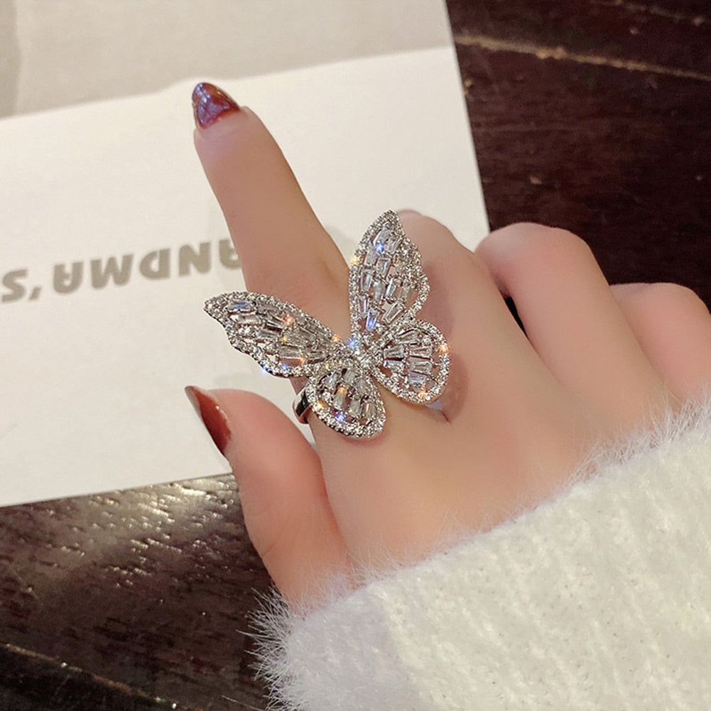 Trendy High Class Adjustable Butterfly Gem CZ Ring For Women – Accessories Online in Pakistan | Hanaya