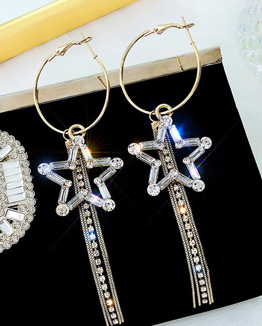 Trendy Tassel Long Star Crystal Zircon Elegant Earring – Lifestyle – Buy Accessories Pakistan | Hanaya