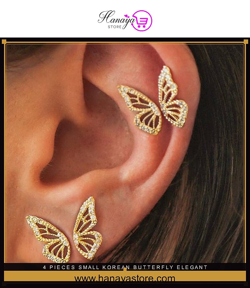 4 Pieces Small Korean Butterfly Elegant Stylish Earring – Accessories Online in Pakistan | Hanaya