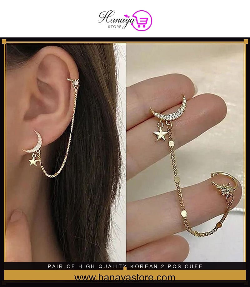 Pair of High Quality Korean 2 Pcs Cuff Stylish Earring Set Trendy and Fashionable – Earrings Online in Pakistan | Hanaya