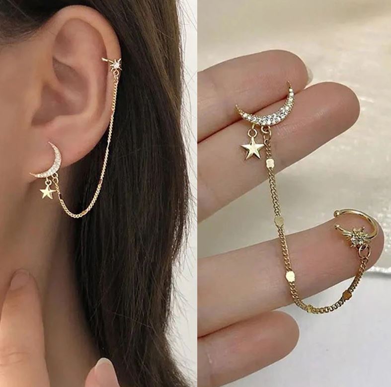 Pair of High Quality Korean 2 Pcs Cuff Stylish Earring Set Trendy and Fashionable – Earrings Online in Pakistan | Hanaya