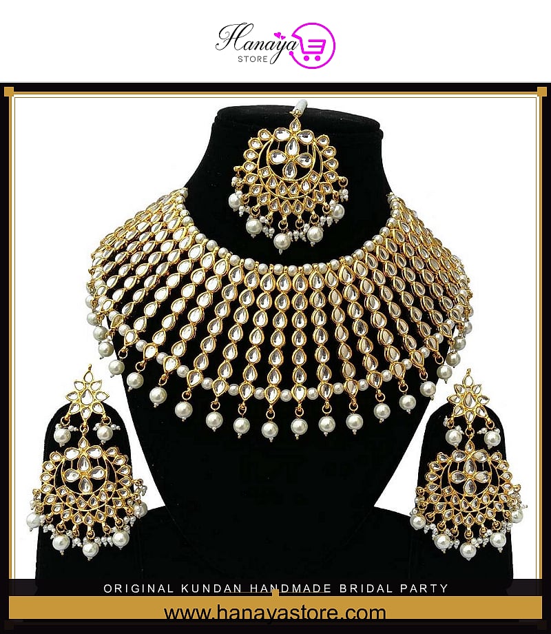 Original Kundan Handmade Bridal Party Wedding Engagement Jewelry Set For Women – Accessories Online in Pakistan | Hanaya