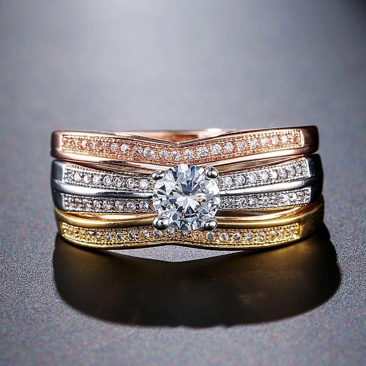 Trendy High Class 3 Pieces Gem CZ Ring For Women – Close Up – Accessories | Hanaya Pakistan
