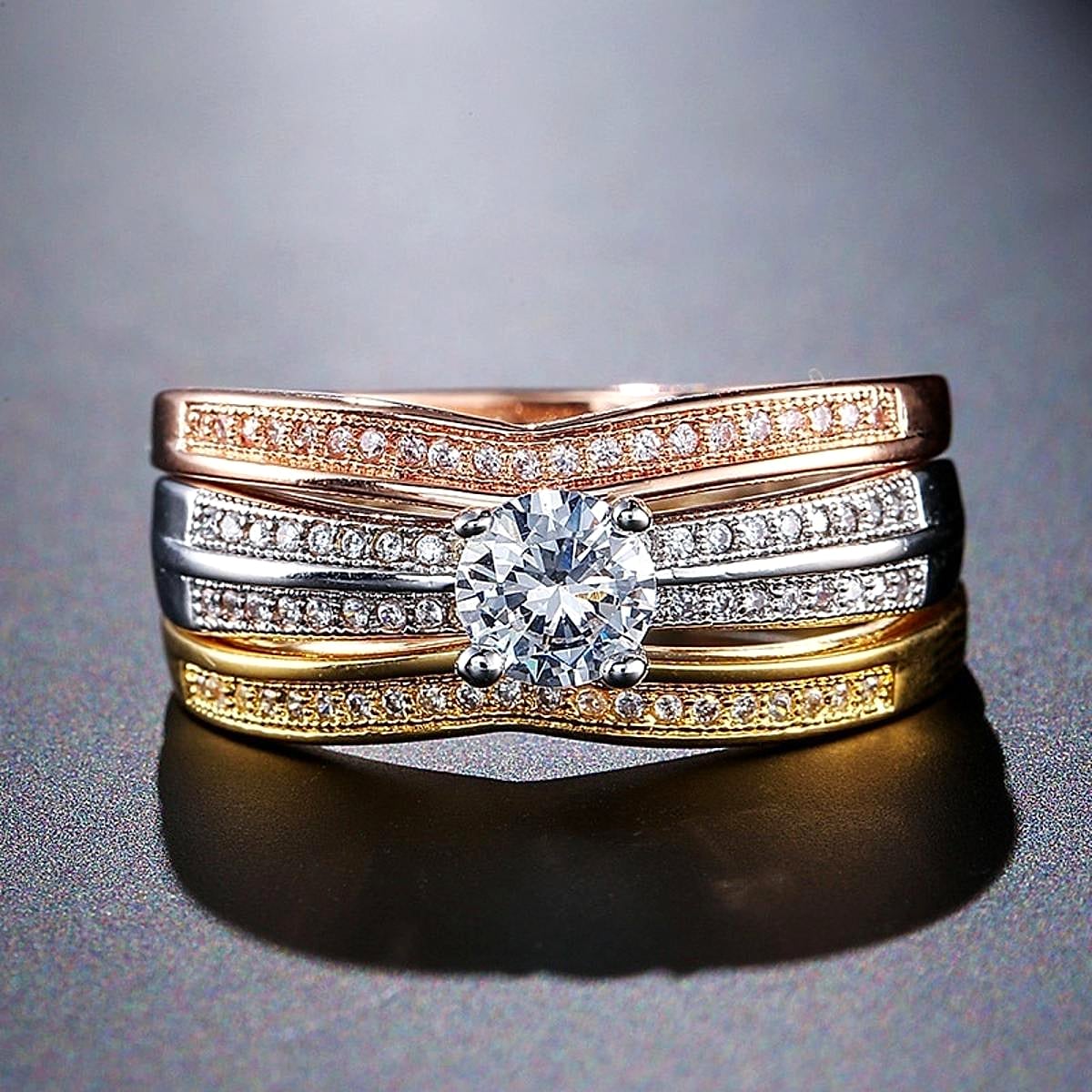 Trendy High Class 3 Pieces Gem CZ Ring For Women – Accessories Online in Pakistan | Hanaya