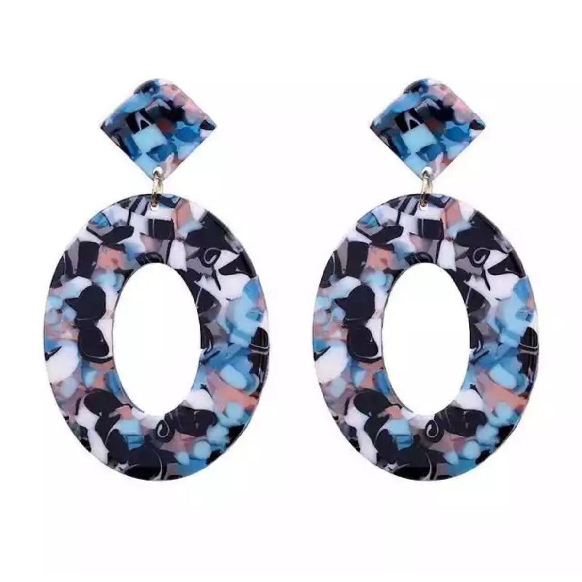 Unique Classy Geometry Big Blue Multi Trendy Fashionable Earrings – Lifestyle – Buy Accessories Pakistan | Hanaya