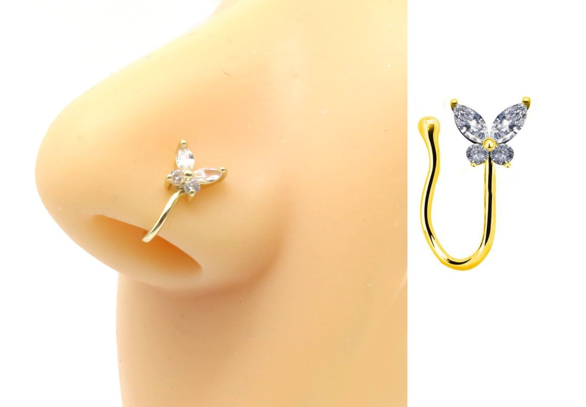 Adjustable Non Piercing Clip On Nose Ring Thin Elegant Fake Nose Pin Jewelry – Nose Jewelry Online in Pakistan | Hanaya