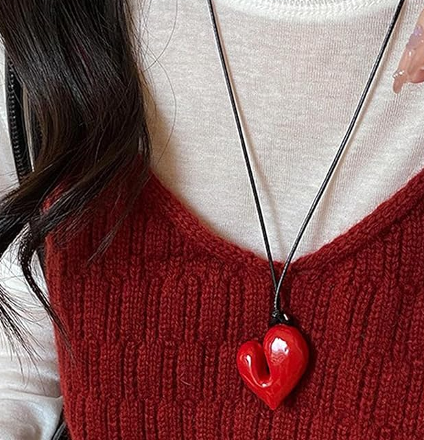 Trendy Shiny Big Love Heart Necklace Fashionable Statement Jewelry for Women – Accessories Online in Pakistan | Hanaya