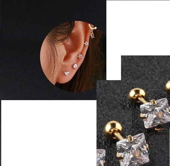 2-Piece Stainless Steel Square Ear Plug – Piercing Barbell Cartilage Jewelry – Close Up – Earrings | Hanaya Pakistan