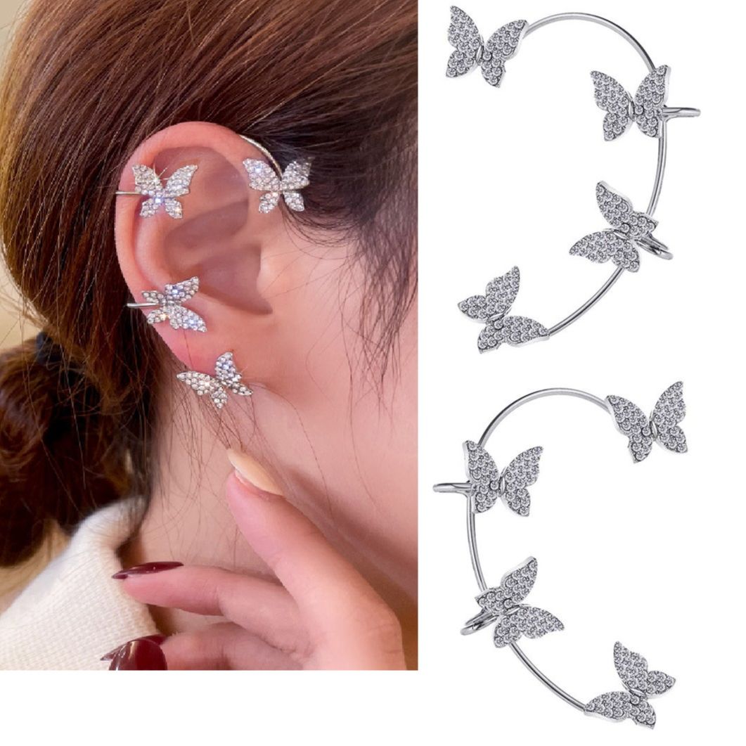 Korean Trendy Crystals CZ Ear Clip Cuff – Elegant, Adjustable, High-Class Style – Close Up – Earrings | Hanaya Pakistan