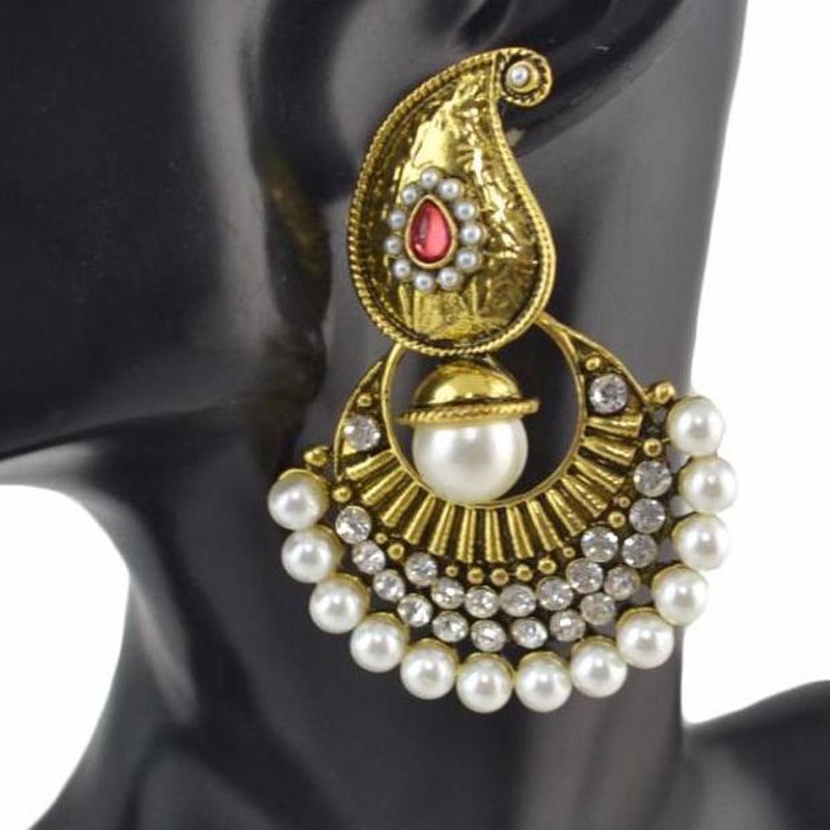 Trendy Pearl Big Jhumki Antique Style Drop Earring – Earrings Online in Pakistan | Hanaya