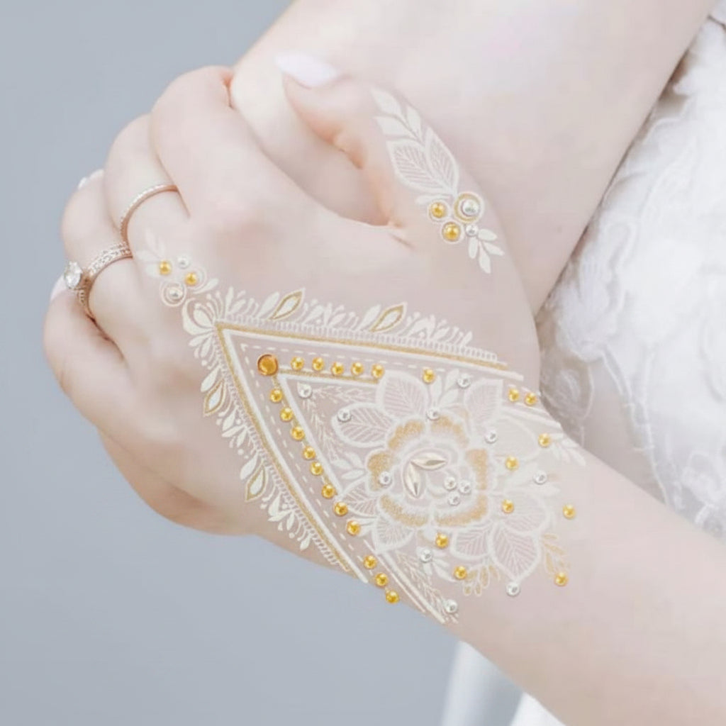 White With Crystals Lace Henna Mehndi Tattoo Stickers Water Transfer Printing Retro Waterproof hand tattoo leg tattoo neck...
