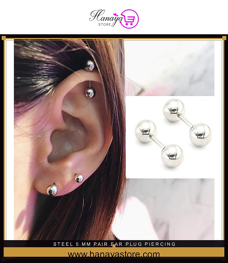 Steel 5.mm Pair Ear Plug Piercing Barbell Cartilage Ear Jewelry