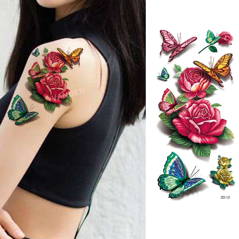 Waterproof Temporary Tattoo Sticker flower rose fake hand tattoo leg tattoo neck tattoo wrist tattoo thigh tattoo back tattoo arm tattoo foot tattoo Mehndi Henna