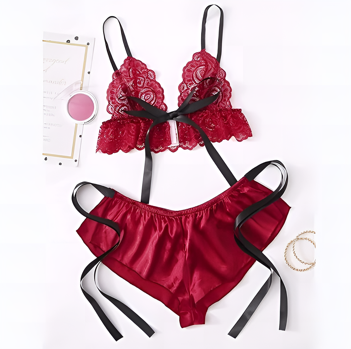 One Size (Fits:30-70 KGS) Premium Sleepwear Bridal Wear Bra set Lingerie Set Women Underwear Bikini Three-point Set (weight:30-70 KGS)