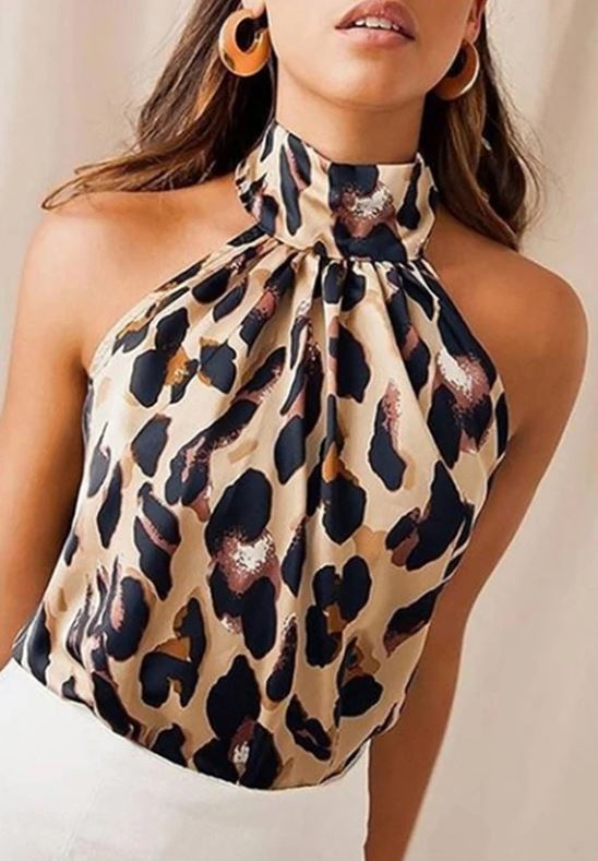 Off Shoulder Leopard Print Chiffon Blouse for Women Halter Backless Sleeveless Summer Casual Top – Buy lingerie, sleep & loungewear online in Pakistan