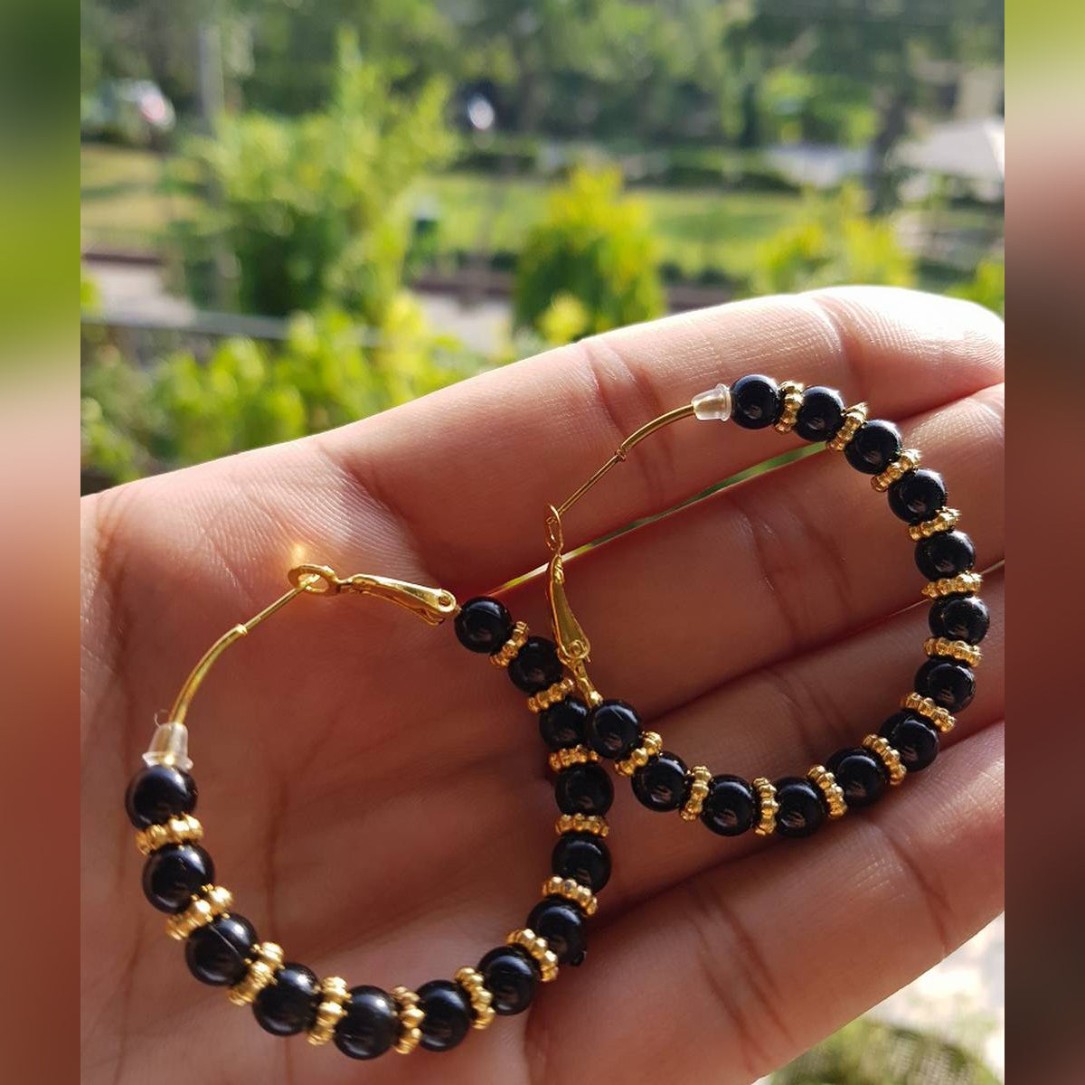Trendy Classy Black & Golden Classy Round Fashion Earring – Accessories Online in Pakistan | Hanaya