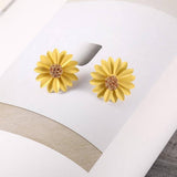 Trendy Cloth Sunflower Flower Stud Earrings Female Statement Earrings