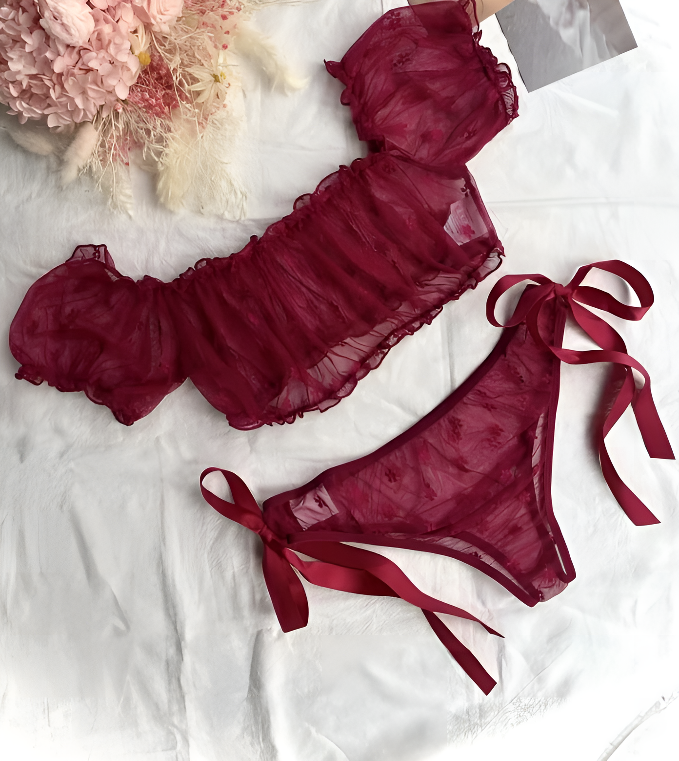 One Size (Fits:30-70 KGS) Premium Sleepwear Bridal Wear Bra set Lingerie Set Women Underwear Bikini Three-point Set (weight:30-70 KGS)