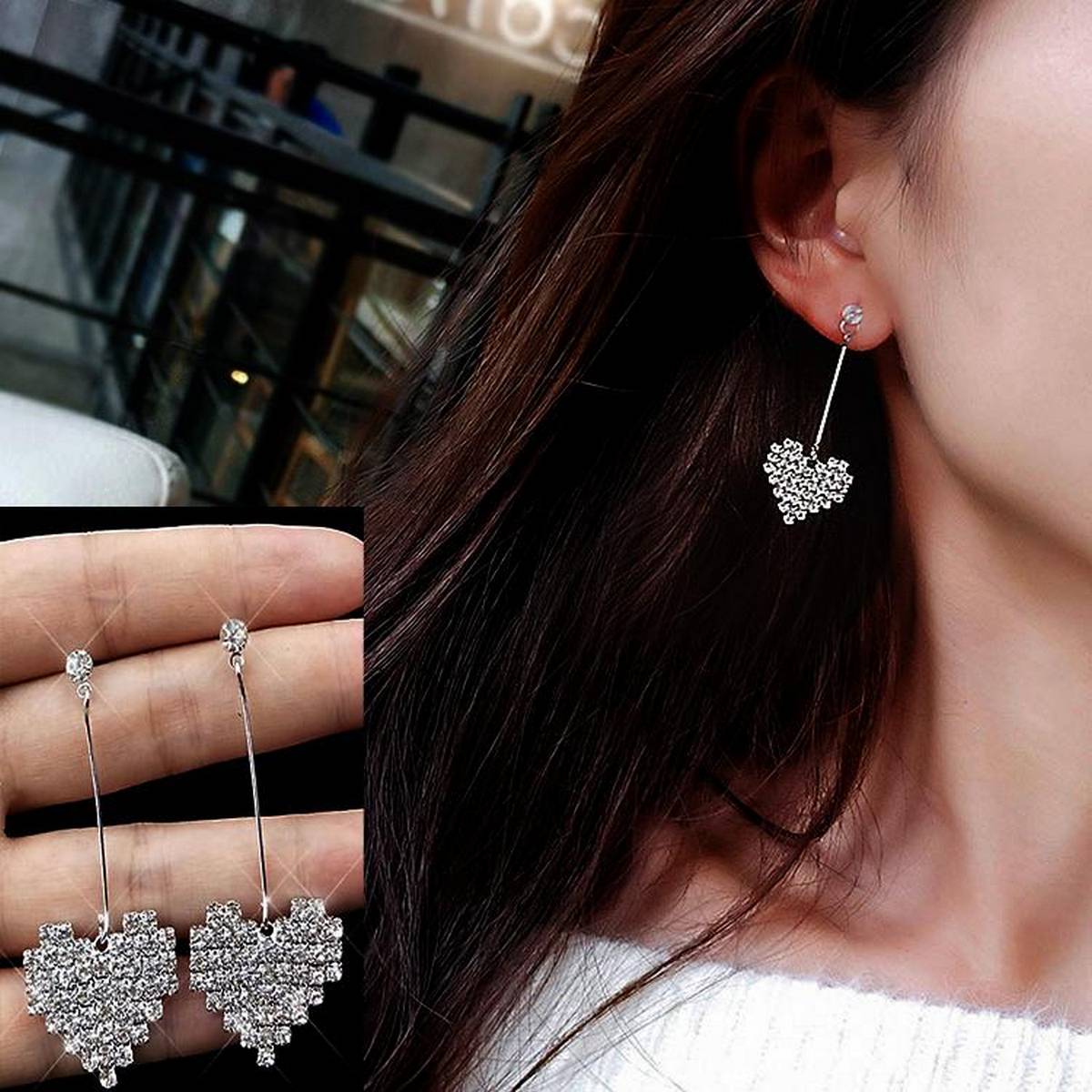 Shinny Crystals Personality Earrings Heart Love Drop Earrings – Earrings Online in Pakistan | Hanaya
