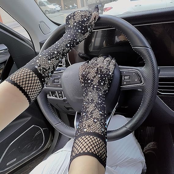 Fishnet Lace Hollow Elasticity Crystals Long Hand Lolita Gloves Sleeves Sleeve Fashionable Women Gloves Arm Cuff Party W