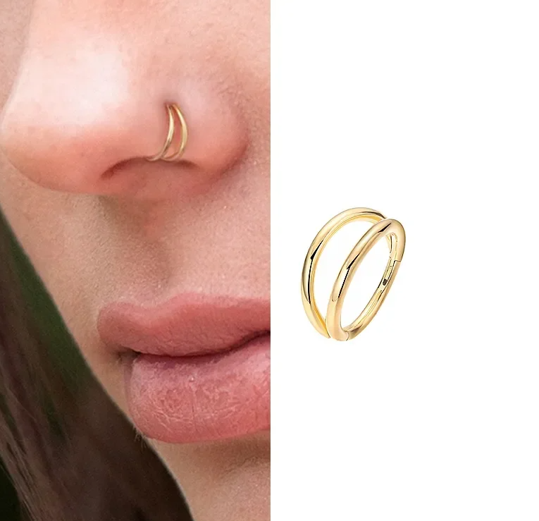 Piercing 1 Piece 8mm Seamless 2 Row Hinged Segment Double Ring Clicker Long Helix Nose Ring Body Jewelry – Nose Jewelry On...