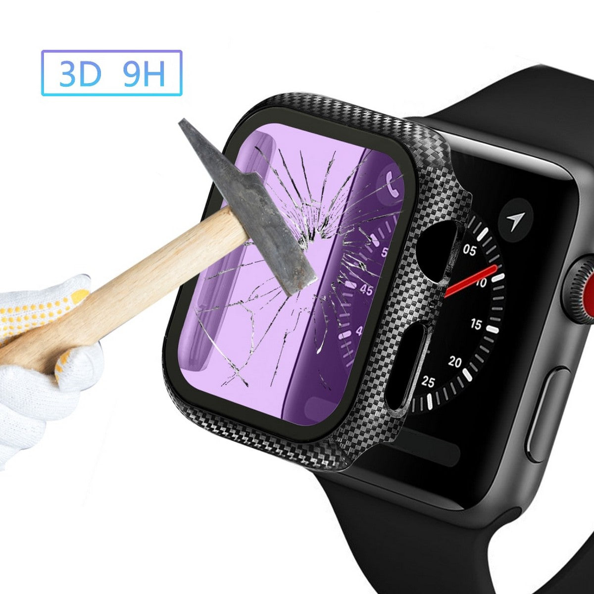 Carbon Fiber Tempered Glass Full Screen Bumper Case Compatible for APPLE Watch 44mm Series 4 5 – Close Up – Accessories | ...