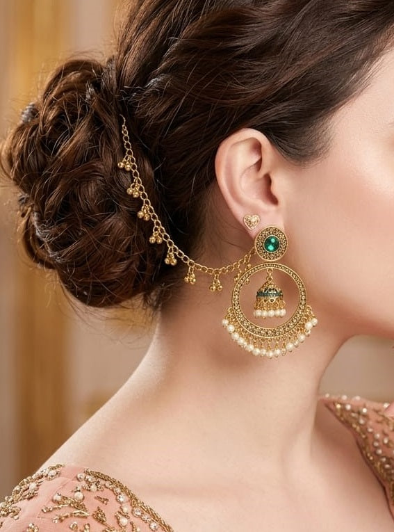 Sahara Jhumka Earrings for Women Bridal Wedding Jhumki Earring Party Wear Traditional Danglers with Chain