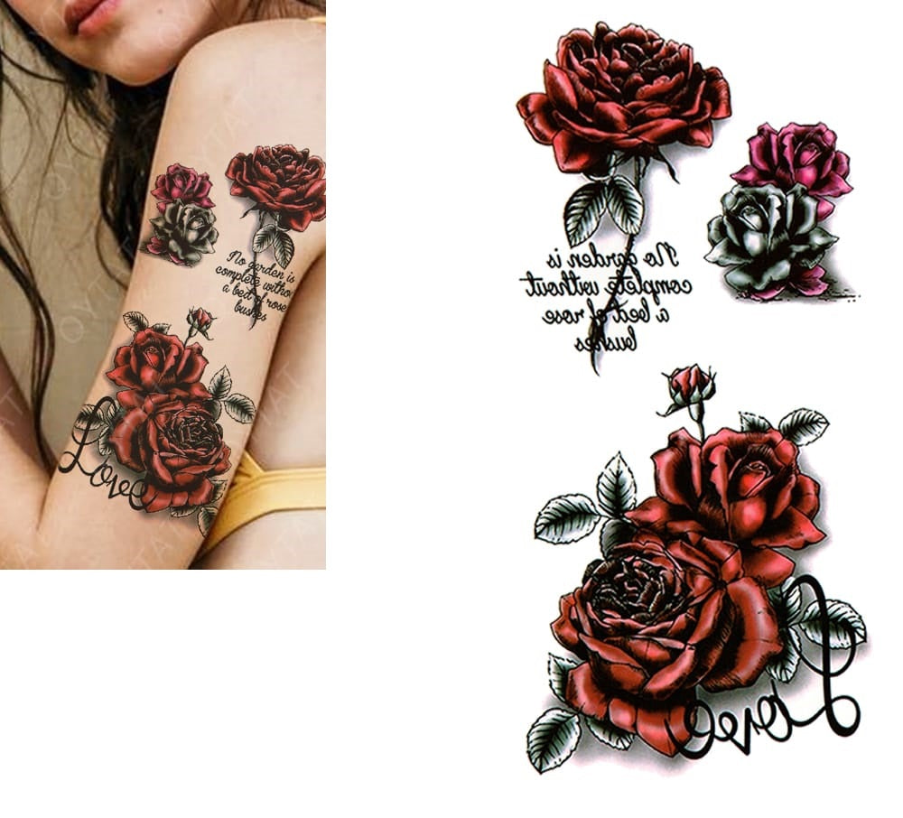 Waterproof Temporary Tattoo Sticker flower rose fake hand tattoo leg tattoo neck tattoo wrist tattoo thigh tattoo back tattoo arm tattoo foot tattoo Mehndi Henna