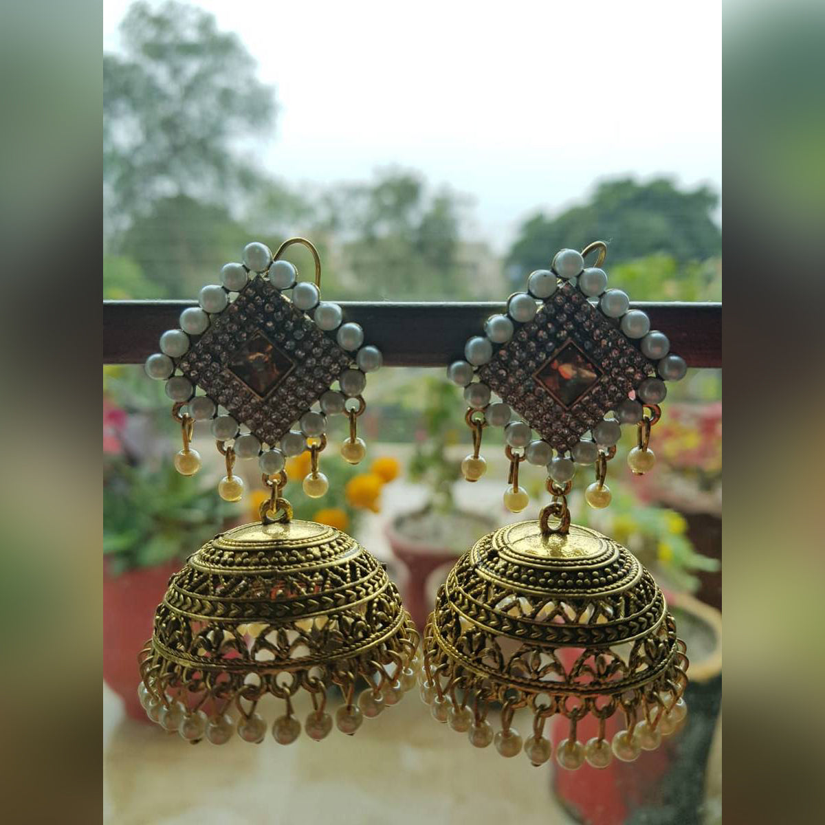 Premium Big Classy Royal Party Wedding Earrings – Close Up – Earrings | Hanaya Pakistan