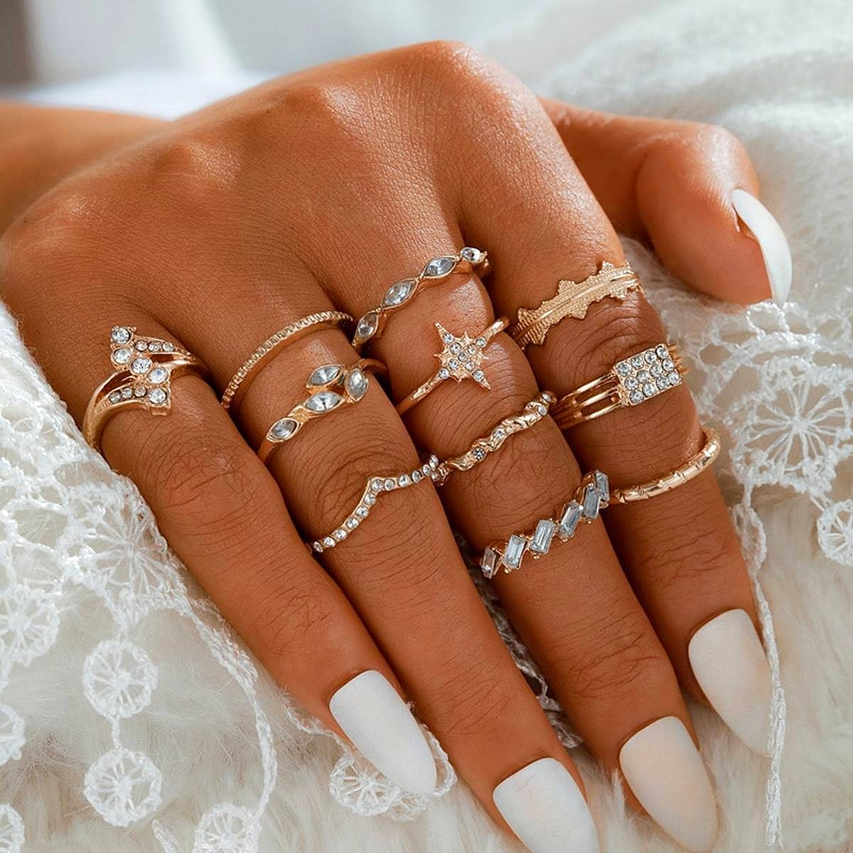 Fashion Trendy 11 Pieces Jewelry Classy Ring Set For Women – Accessories Online in Pakistan | Hanaya