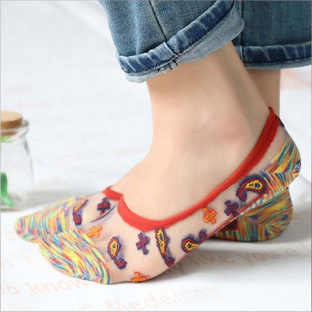 Women Breathable Trendy Embroidery Net Net Women Socks Pair Women Socks Fancy Socks for Women Women Socks – Ladies Moze Cotton Fashion Socks for Women Pakistan | Hanaya Store