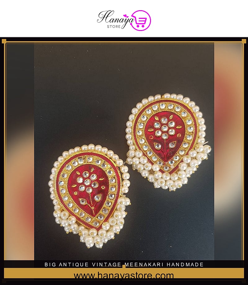 Big Antique Vintage Meenakari Handmade Elegant Earrings – Earrings Online in Pakistan | Hanaya