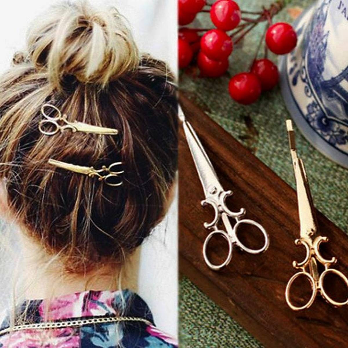 2 Pieces Shiny Metal Hair Scissor Clips Hairpin Headband Hair Accessories – Close Up – Accessories | Hanaya Pakistan